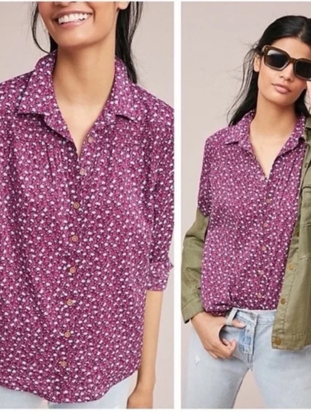 Anthropologie Maeve Women’s Floral Button-Up Shirt - Purple